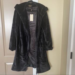Jayley Black Faux Fur Hooded Coat One Size